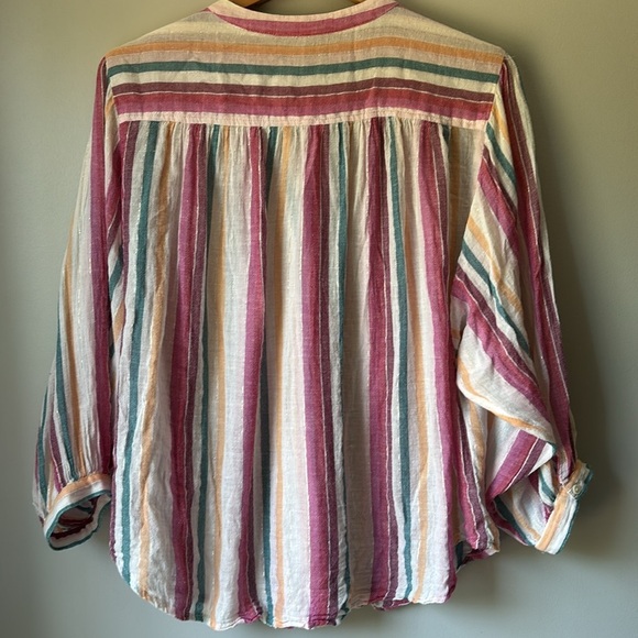 Kaari Blue Striped Blouse Pink,Green,andCream size L see the measurements ! - Picture 3 of 4